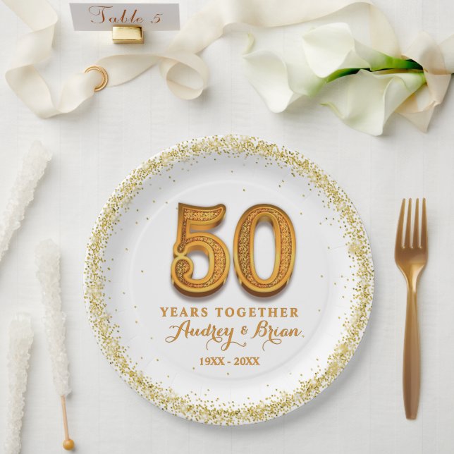 personalisiert 50. Jahrestag Pappteller (Hochzeit)