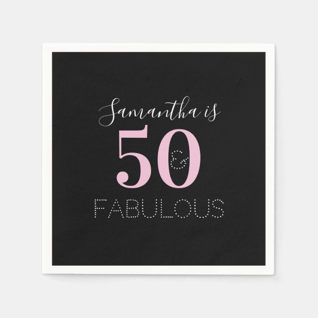 Personalisiert 50 und fabelhaft Black Pink Geburts Serviette (Vorderseite)