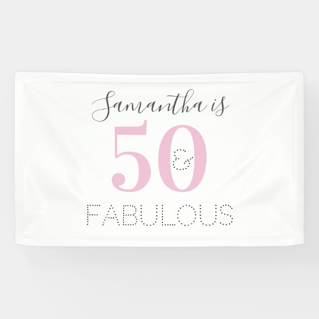 Personalisiert 50 und fabelhaft Modern Pink Birthd Banner (Horizontal)