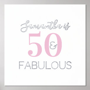 Personalisiert 50 und fabelhaft rosa Silberner Geb Foliendrucke