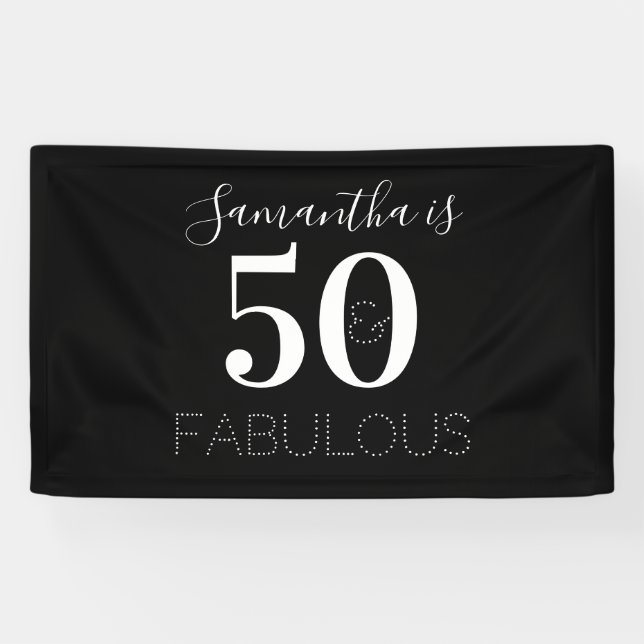 Personalisiert 50 und fabelhaft Schwarz-weißer Geb Banner (Horizontal)