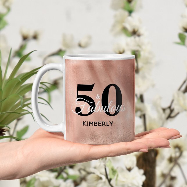 Personalisiert 50 und fabelhafte Rose Gold Geburts Kaffeetasse (Von Creator hochgeladen)