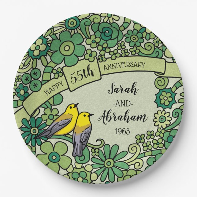 Personalisiert 55-jähriges Jubiläum Emerald Floral Pappteller (Vorderseite)