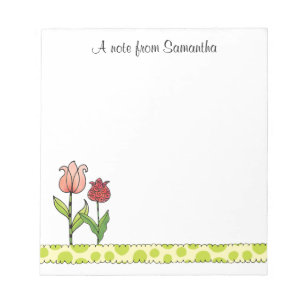 Personalisiert 5,5 x 6 rote und pinke Tulipen Notizblock