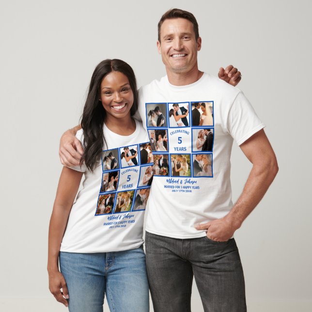 Personalisiert 5 Jahre Jubiläum 8 FotoCollage T-Shirt (Unisex)