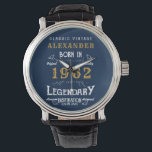 Personalisiert 60. Geburtstag 1962 Vintages blaues Armbanduhr<br><div class="desc">Eine personalisierte,  einzigartige Uhr für diesen Geburtstag. Fügen Sie diesem Vintagen Retro-Design den Namen für ein individuelles Geburtstagsgeschenk hinzu. Bearbeiten Sie den Namen und das Jahr einfach mit der Vorlage. Ein wunderbares Geschenk zum Geburtstag. Mehr Geschenke und Party-Vorräte für dieses Party-Fest mit dem "Legendary"-Design im Laden verfügbar.</div>