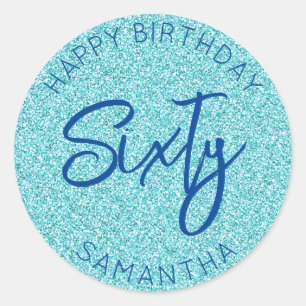 Personalisiert 60. Geburtstag Blue Glitzer 60 Runder Aufkleber