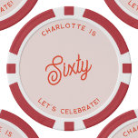 Personalisiert 60 Sechzigste Geburtstag Pokerchips<br><div class="desc">Ein modernes,  schicke Typografie-Design in Orange und Rosa,  um Ihre Sehenswürdigkeit 60. Geburtstag im Stil zu feiern. Ändern Sie den Text,  um ihn zu personalisieren.</div>