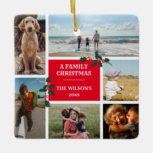 Personalisiert 6 Foto Familienfeier Weihnachten Keramikornament (Vorderseite)