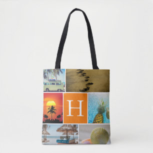 Personalisiert 6 FotoCollage Mit Monogramm Orange Tasche