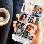 Personalisiert 6 Fotomaterial auf grauem Marmor Case-Mate iPhone Hülle<br><div class="desc">Moderne Foto Collage iPhone Gehäuse, die Sie mit 6 Ihrer Lieblings-Fotos und Ihrem Namen personalisieren können. Die Vorlage ist für das Hinzufügen von Fotos bereit und arbeitet nach oben nach unten in Zeilen. Das Design hat einen stylischen grauen Marmorhintergrund und Ihr Name ist in elegantem, handgeschriebenem Skript geschrieben. Entworfen für...</div>