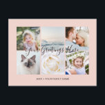 Personalisiert 6 Fotos Universell Gruß Postkarte<br><div class="desc">Personalisierten 6 Fotos der Familie goldene Stunde rot niedliche chic feminine Universelle Grüße Postkarten mit einer stilvollen Foto-Collage mit 6 personalisierten Bildern,  Ihre Grüße in eleganten handgeschriebenen Drehbuch-Schriftart,  Ihr Name,  Datum,  Jahr,  Nachricht auf der Rückseite in einem modernen und einfachen Sans Serif Schriftart.</div>