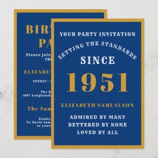 Personalisiert 70. Geburtstag 1951 Elegant Blue Go Einladung
