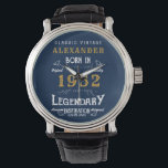Personalisiert 70. Geburtstag 1952 Vintages blaues Armbanduhr<br><div class="desc">Eine personalisierte,  einzigartige Uhr für diesen Geburtstag. Fügen Sie diesem Vintagen Retro-Design den Namen für ein individuelles Geburtstagsgeschenk hinzu. Bearbeiten Sie den Namen und das Jahr einfach mit der Vorlage. Ein wunderbares Geschenk zum Geburtstag. Mehr Geschenke und Party-Vorräte für dieses Party-Fest mit dem "Legendary"-Design im Laden verfügbar.</div>