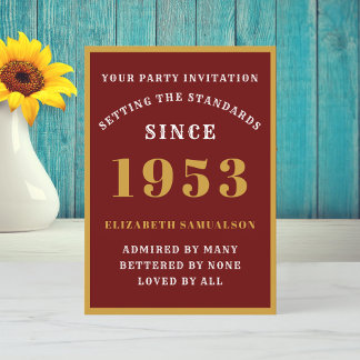 Personalisiert 70. Geburtstag 1953 Elegantes Rotes Einladung