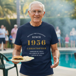 Personalisiert 70. Geburtstag 1956 Name Blue Gold T-Shirt