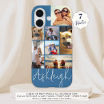 Personalisiert 7 FotoCollage Custom Colors iPhone 16 Hülle<br><div class="desc">Erstellen Sie Ihr eigenes personalisiertes, benutzerdefiniertes Foto-Handy mit diesem einfach hochzuladenden Fotomodell-Design mit 7 Bildern in verschiedenen Größen und Formen, die in Ihrem Schriftart-Stil und allen Farben (mit einem modernen, schicken handschriftlichen Signaturstil-Schriftart in Weiß auf einem blauen Hintergrund gezeigt). TELEFONOPTIONEN: Das Beispiel wird auf einem iPhone 16 Modell im Barely...</div>
