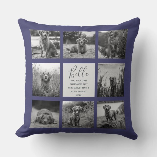 Personalisiert 8 Fotomaterial Collage Navy Blue Kissen (Vorderseite)