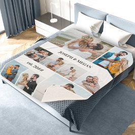 Personalisiert 9 FotoCollage Schwarz/Weiß Sherpadecke
