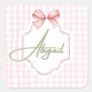 Personalisiert Abigail Baby Girl Kinderzimmer Bow& Quadratischer Aufkleber