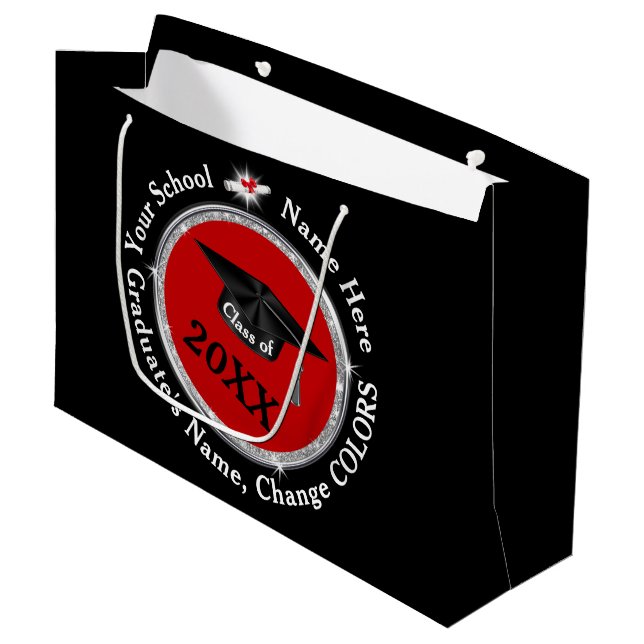Personalisiert, Abschluss-Geschenktaschen, schwarz Große Geschenktüte (Vorderseite Schrägansicht)