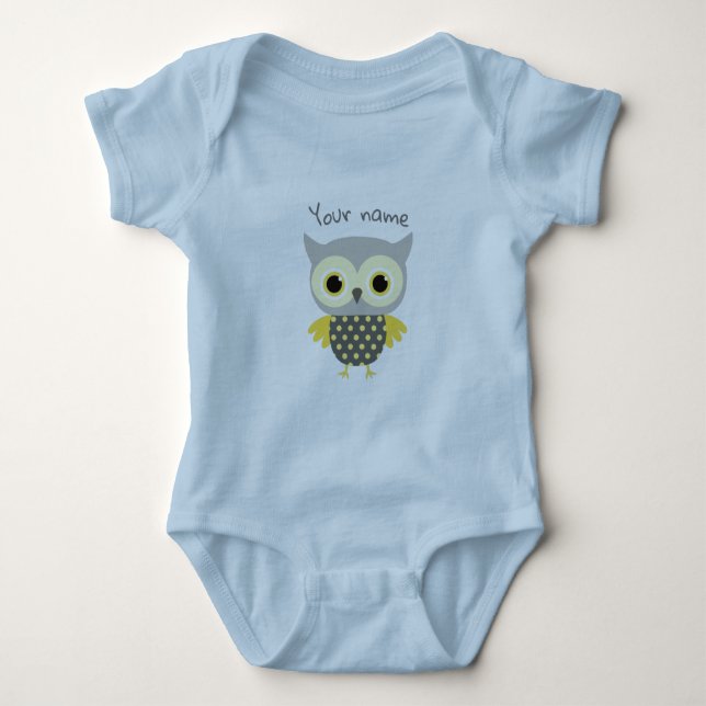 Personalisiert Adorable Blue Eule Baby Strampler (Vorderseite)