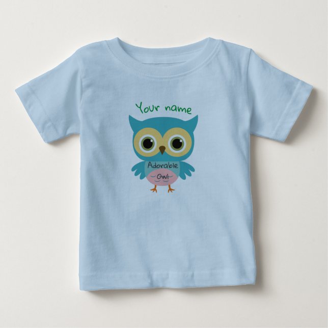 Personalisiert Adorable Blue Eule Baby T-shirt (Vorderseite)