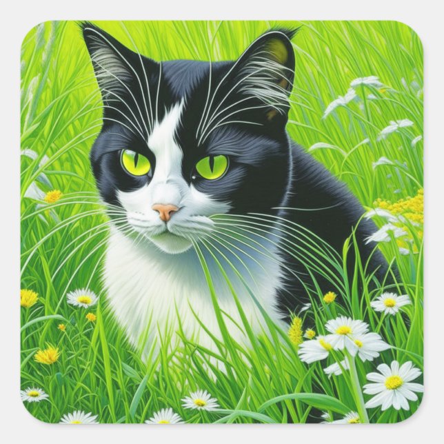 Personalisiert Adorable Cat im Milchbereich Quadratischer Aufkleber (Vorderseite)
