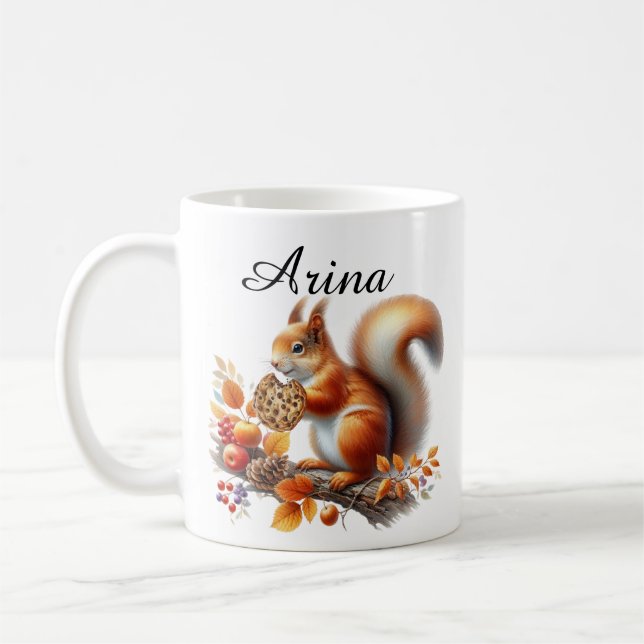 Personalisiert Adorable Eichhörnchen-Tasse isst ei Kaffeetasse (Links)