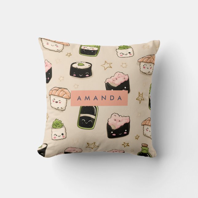 Personalisiert Adorable Sushi und Soy Sauce Muster Kissen (Vorderseite)