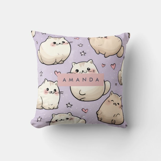Personalisiert Adortable Chubby Cat Muster Kissen (Vorderseite)
