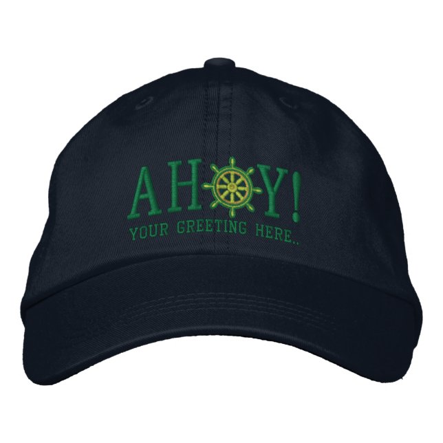 Personalisiert AHOY! Nautical Greetings Embroidery Bestickte Baseballkappe (Vorderseite)