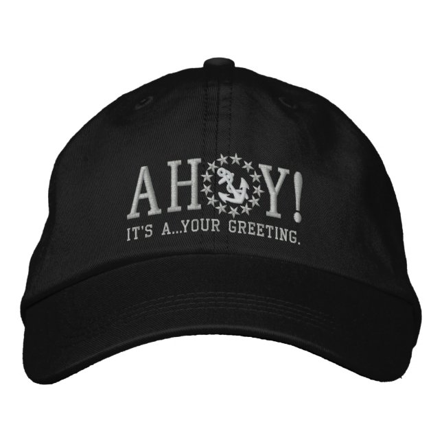 Personalisiert AHOY! Nautical Greetings Embroidery Bestickte Kappe (Vorderseite)