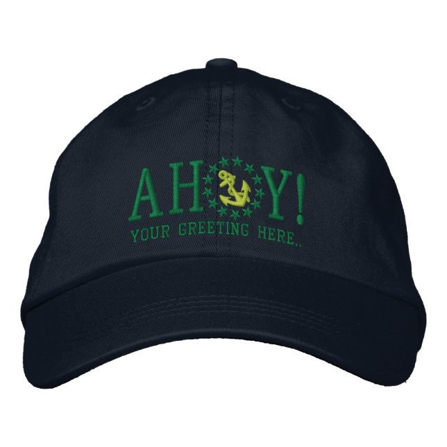 Personalisiert AHOY! Nautical Greetings Embroidery Bestickte Kappe (Vorderseite)