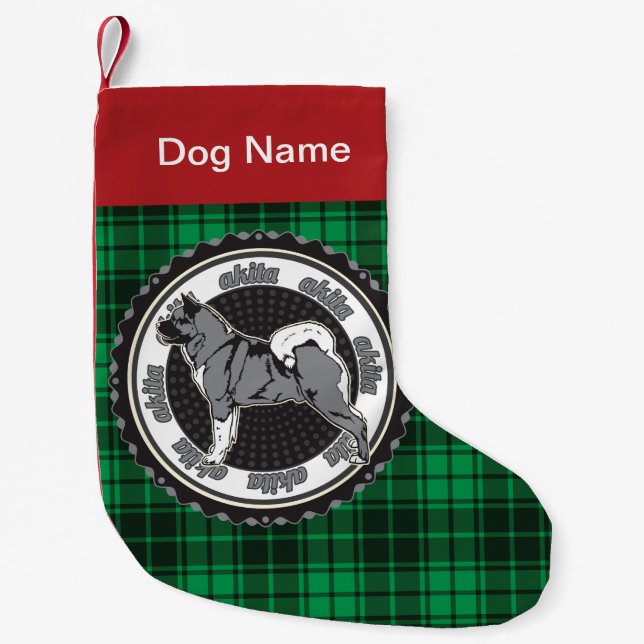 Personalisiert Akita Hund Rasse Holiday Green Kari Kleiner Weihnachtsstrumpf (Vorderseite)