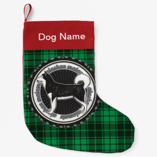Personalisiert Alaskan Malamute Dog Green Kariert Kleiner Weihnachtsstrumpf