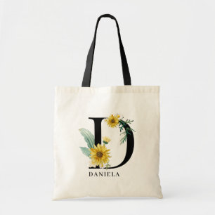 Personalisiert Alphabet D Floral Monogramm Tragetasche