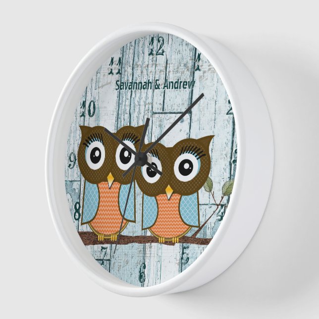 Personalisiert Altes Rustikales Aqua Wood Love Bir Uhr (Winkel)