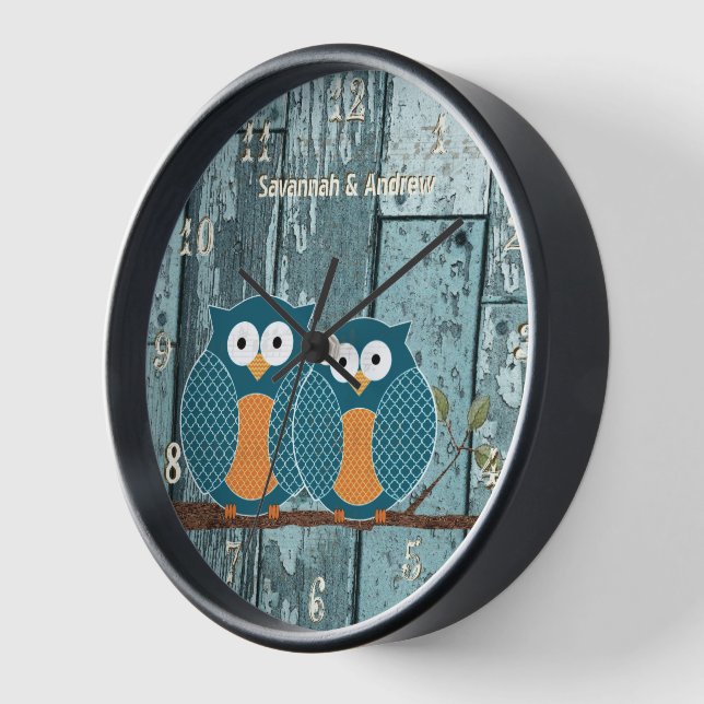 Personalisiert Altes Rustikales Aqua Wood Love Bir Wanduhr (Winkel)