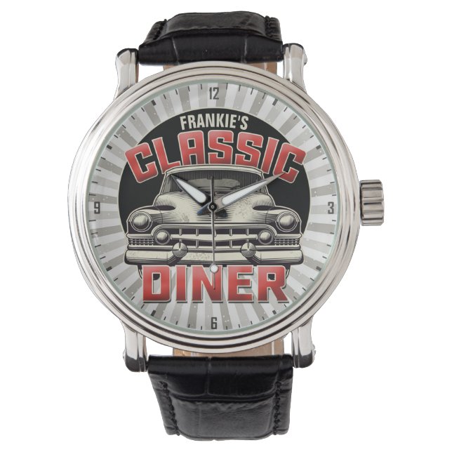 Personalisiert American Classic Car Retro Diner Ca Armbanduhr (Vorderseite)