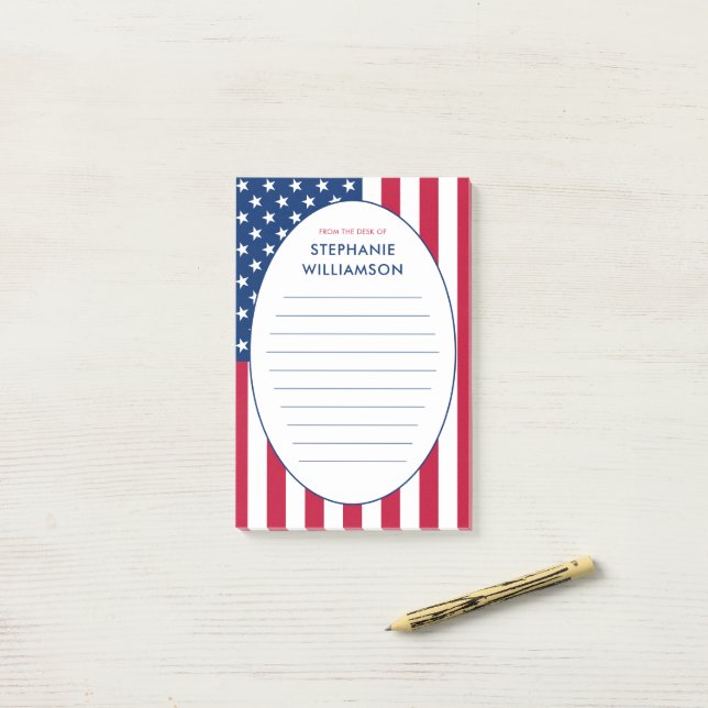 Personalisiert American Flag USA Post-it Klebezettel (Auf Schreibtisch)