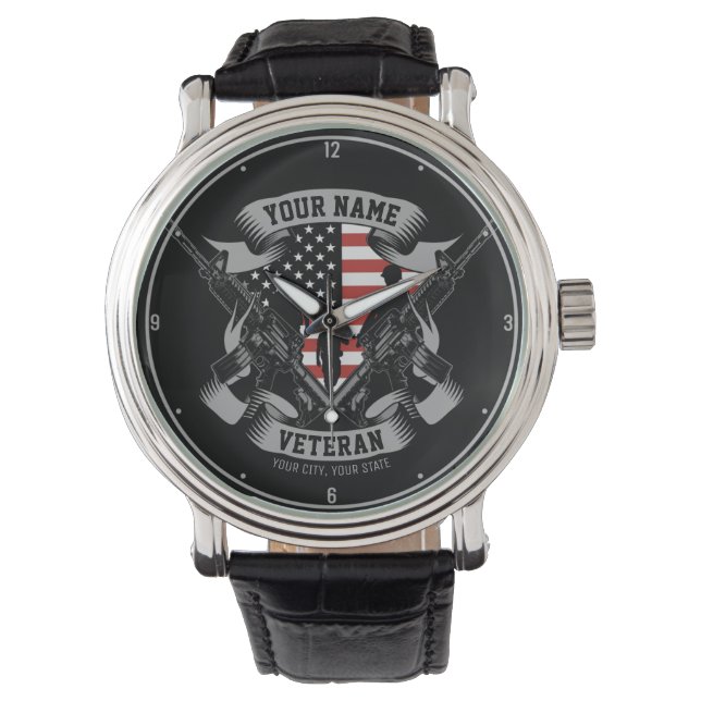 Personalisiert American Veteran Proud Vet USA Armbanduhr (Vorderseite)
