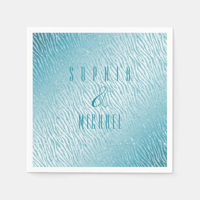 Personalisiert Animal Print Blue Glitzer Glam Serviette (Vorderseite)