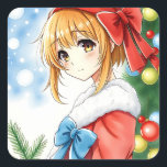 Personalisiert Anime Girl Christmas Quadratischer Aufkleber<br><div class="desc">Niedliches Anime-Girl mit rotem Haar und rotem Bogen mit Weihnachtsuntergrund. Niedlich zum Siegel Weihnachtskarten oder für kleine Geschenke.</div>