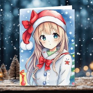 Personalisiert Anime Girl Coloring Page Weihnachte Karte