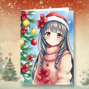 Personalisiert Anime Girl Coloring Page Weihnachte Karte