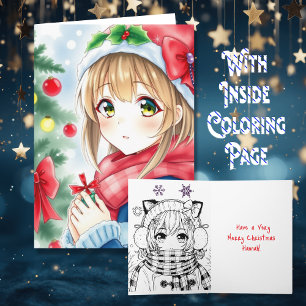 Personalisiert Anime Girl Coloring Page Weihnachte Karte