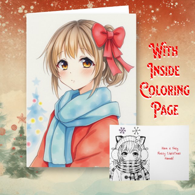 Personalisiert Anime Girl Coloring Page Weihnachte Karte (Von Creator hochgeladen)