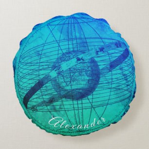 Personalisiert Aqua Blue Celestial Map Rundes Kissen