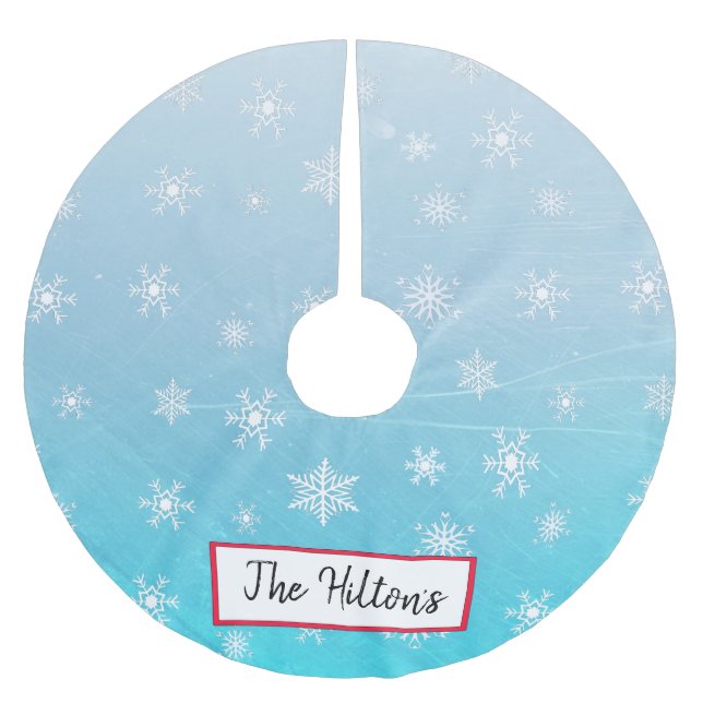 Personalisiert Aqua Blue Snowflake Weihnachts-Rock Polyester Weihnachtsbaumdecke (Vorderseite)